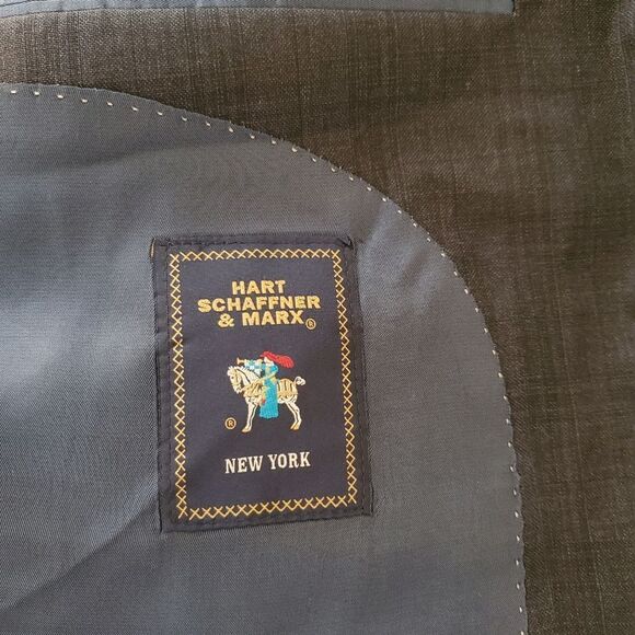 Hart Schaffner Marx: Wool Plaid Two-Button Suit Jacket - size 46R in Blue - Picture 13 of 15